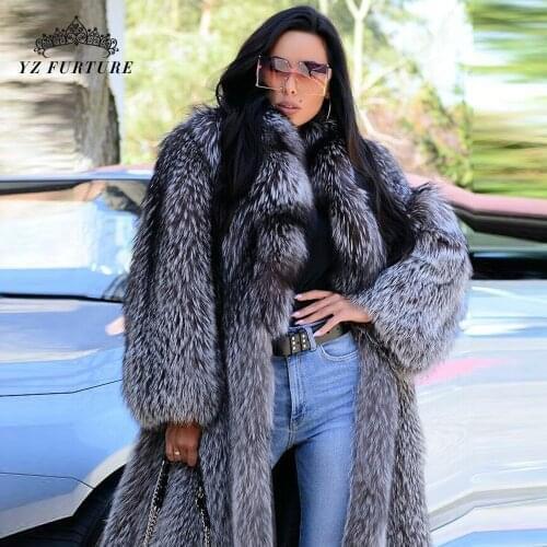 Lady full Skin silver fox fur coat long Women Coat 2020 Fashion Winter Thick Collar Warm Women Natural Fox Fur Coats