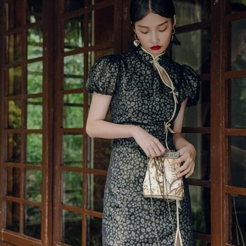 Seven-Two Design Bone-Cut Cheongsam Modified Summer Retro Chinese Republican Style Advanced Young Girl Cheongsam dress women