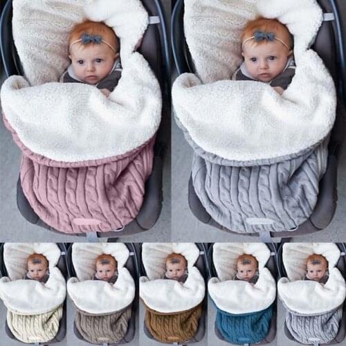 1pc 0-1 Years Old Baby Sleeping Bag Multi Color Plush Knitted Warmth Outdoor Stroller Swaddle Blanket Wrap