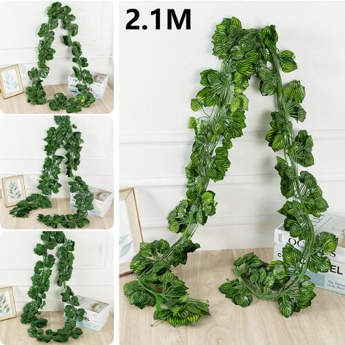 12pcs 2.1M Hanging Artificial Green Leaf Garland Plants Ivy Vine Foliage Fake Foliage Leaves Home Wedding Bar Hanging Plants