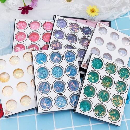 12Pcs/set Purple Holographic Nail Sequins Laser Mixed Shinning Colorful Nail Flakes DIY Charm Glitter Powder For Nail Art Decor