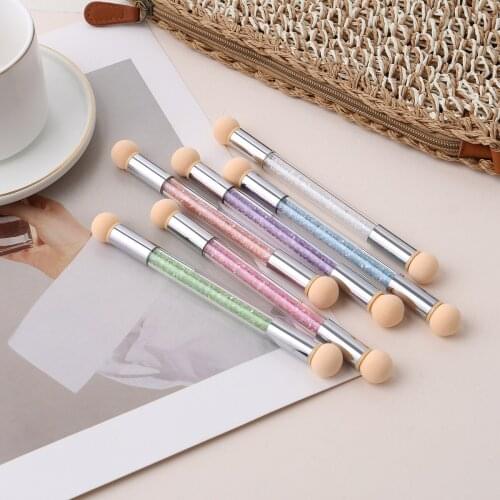 2021 1x Nail Art Gradient Brush Pen Painting Drawing Pen With 4 Replace Sponge Heads Double End Rhinestone Handle Manicure Tool