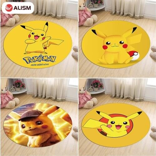 Cartoon Pokemon Rugs Round Carpet Rug Non-Slip Gaming Mat Floor Mat Cute Pokemon Carpets Floor Rug For Bedroom Round Mat Carpet