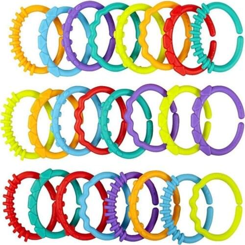 24Pcs/Set Cute Colorful Rainbow Rings Baby Teether Toy Crib Bed Stroller Hanging Rattles Toy Decoration Educational Gift Doll