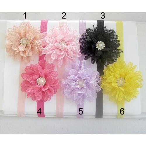 60 PCS/LOT Wholesale 3.9'' inch Lace Flower headbands with Crystal pearl