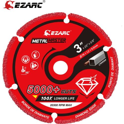 EZARC Diamond Cutting Wheel 76mm x 9.5mm for Metal, Cut Off Wheel with 5000+ Cuts on Rebar, Steel, Iron and INOX
