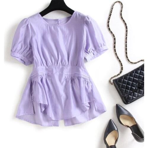 Satin Chiffon Women Blouse Summer New 2021 Solid O-Neck Slim Elegant Office Lady Pulls Outwear Tops