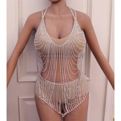 New Sexy Rhinestone Tassel Underwear Chain Bra and Panties for Women Nightclub Crystal Body Chain Bikini Harness Luxury Jewelry
