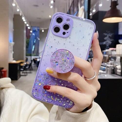 Gradient Glitter Stand Case For OPPO Realme C21 C20 C15 C12 C11 A9 A5 2020 A15 F9 F19 F17 Pro A8 A74 A7 A5S A55 A53 A52 Cover