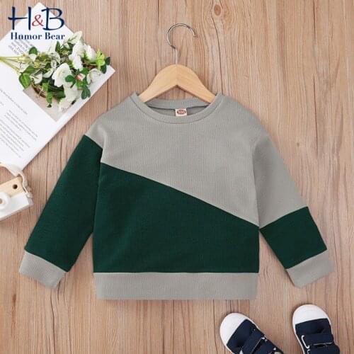 Humor Bear Kids Sweater Autumn Long-Sleeve T-shirt Boy Girls Children Clothes Patchwork Casual Outwear Top 2-6Y