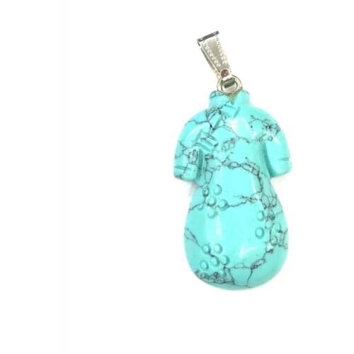 FYSL Silver Plated Cheongsam Shape Green Turquoises Stone Pendant Cherry Quartz Classic Jewelry