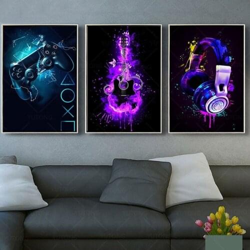 Graffiti Art Camera Headphones Gamepad Canvas Painting Fashion Colorful Guitar Posters And Prints Wall Art Music Room Home Decor