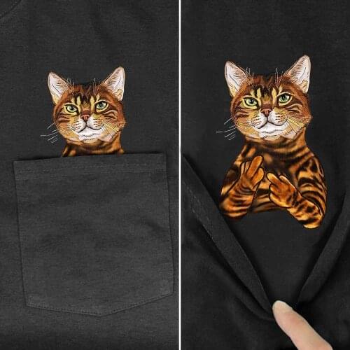 CLOOCL Cotton T-Shirt Fashion Brand Summer Pocket Bengal Cat Printed T-shirt Men for Women Shirts Hip Hop Tops Funny Cotton Tees