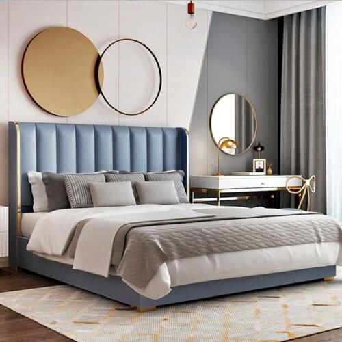 Customized light luxury leather bed European Solid wood bed double King-size queen-size 1.8 master bedroom wedding bed
