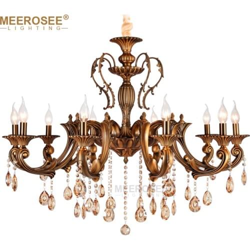 Retro Classic Chandelier Lighting Fixture Antique Brass Pendant Vintage Copper Crystal Lamp Lustre Cristal Lighting Lampadario