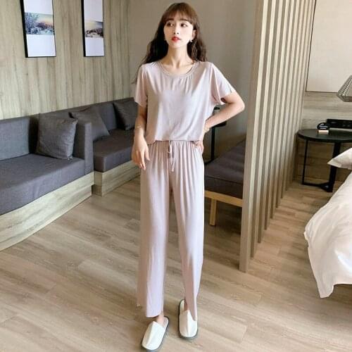 Korean Womens Pajamas Set Short Sleeve Summer Sleepwear Cotton Slim Ladies Nightwear Pijama New Pyjama Female Suit XXL