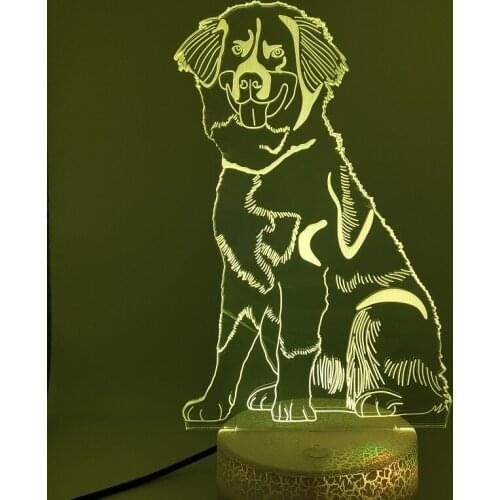 Creative 3D Night Lights Acrylic Desktop LED Nightlight with RGB Color Holiday Gift Decorative Bernese Mountain Dog Bedroom Lamp