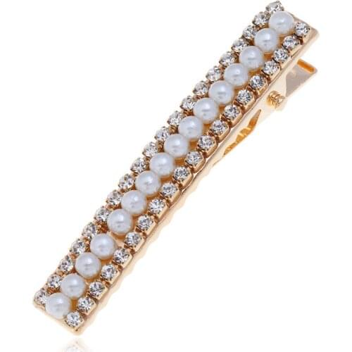 Fashion All-match Crystal Rhinestone Ornament Hair Accessories Faux Pearl Womens Hair Clips Duckbill Clips Side Clips Jewelry