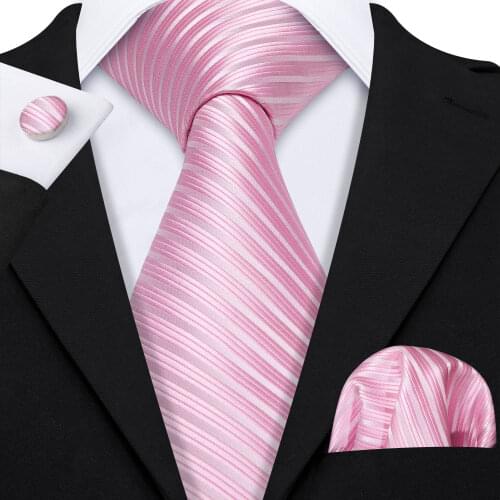 Men Tie Pink Striped 100% Silk Tie For Men Wedding Tie Party Necktie Handkerchief Cravat Barry.Wang Fashion Desinger Tie LS-5200
