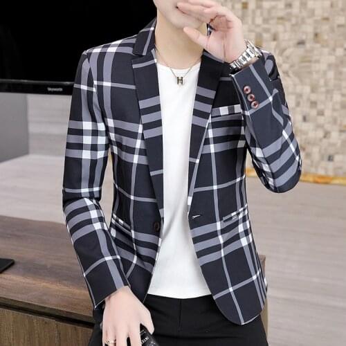 2021 Men Plaid Brand Casual Blazers Autumn Spring Fashion Slim Suit Jacket Men Blazer Masculino Clothing Homme Plus size S-3XL