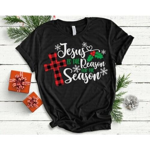 NEW! Buffalo Plaid Jesus is the Reason for the Season Christmas T-Shirts