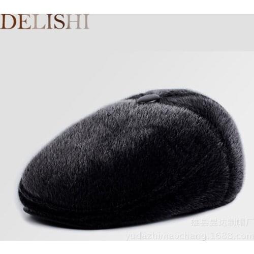 New fashion mens berets thick warm hat ear imitation mink hair beret winter warm ear cap dad hat