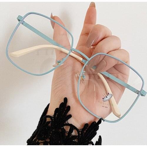 Vintage Square Anti-blue Light Eyeglasses For Women 2020 Alloy Oversized Blue Pink Computer Eyewear Female Myopia Glasses Frame