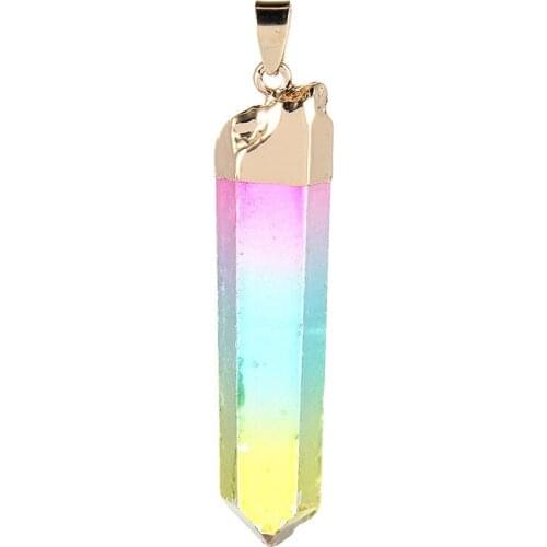 Wholesale 12pcs/lot Irregular Mixed Color Rainbow Clear Quartz Natural Stone Pendants Pendulum Necklace Jewelry Free shipping