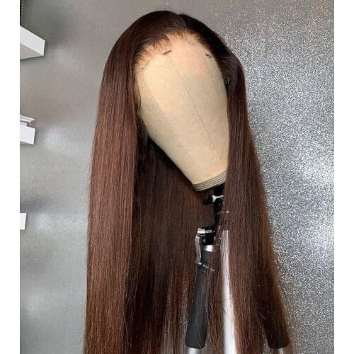 Brown Straight 26Inch Free Part Synthetic 13x4 Lace Front Wig For Women with Baby Hair Synthetic Preplucked Daily 180% Density