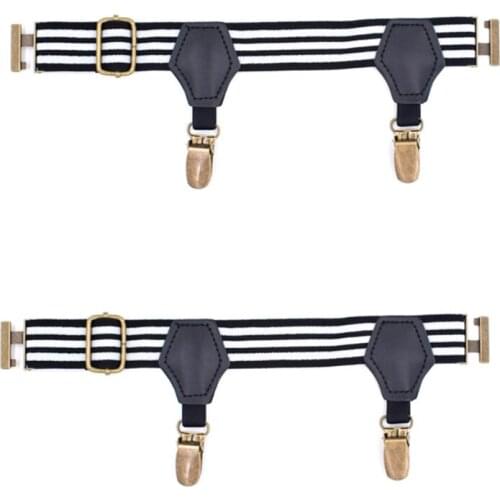 Men Women Striped Socks Suspenders Holder with Double Metal Non-Slip Clips Elastic Adjustable Garters Belt Accessories