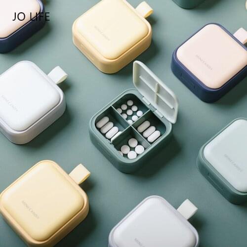 JO LIFE Portable 4 Grids Pill Case First Aid Kit Mini Daily Pill Container Medicine Storage Box