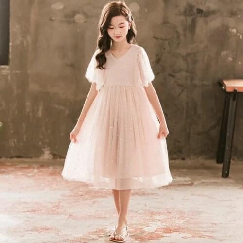 4-14 Years Teenage Girls Party Princess Dress Kids Short Sleeve V Neck Sequin Dresses For Girls Little Big Childrens Clothing