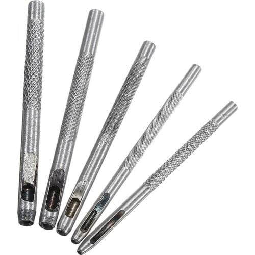 Punching 5pcs /set Steel Leather Punch Hollow Set Hole Craft Set Hollow Puncher Belt Leather craft for Punch Leather Tool