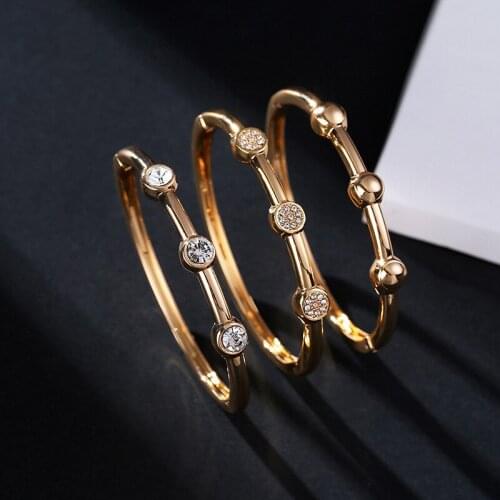 Simple Glossy Bracelets Bangles For Women Girl Gold Color Opening Rhinestone Bangle Fashion Jewelry Accessories Best Friend Gift