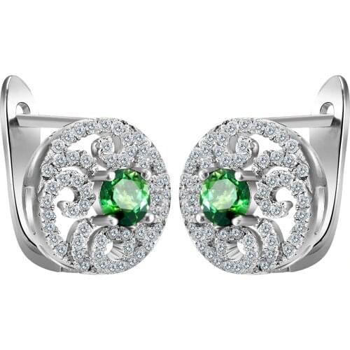 Luxury Silver Color hoop earring for women hot Vintage Luxury earring gift setting green crystal stone jewellery wholesale