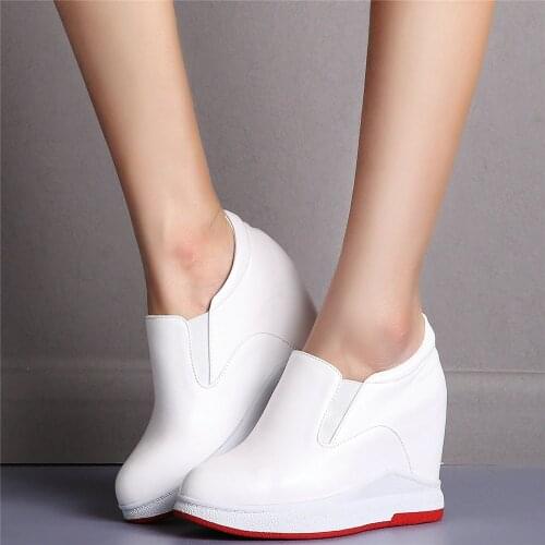 Platform Oxfords Shoes Women Genuine Leather Wedges High Heel Ankle Boots Female Slip On Fashion Sneakers Round Toe Pumps Shoes