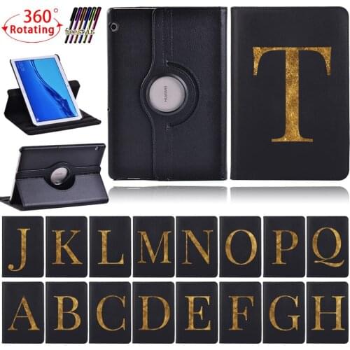 360 Rotating Tablet Case for Huawei MediaPad T3 10 9/T5 10 26 Letter Series Pu Leather Protective Case+ Stylus