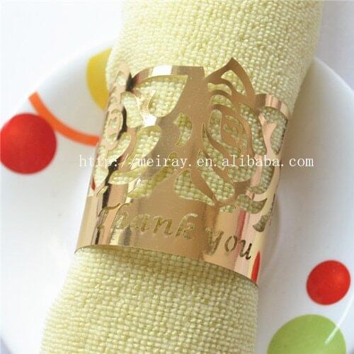 High quality china wholesale paper crafts rose flowers paper cutting wedding napkin rings gold laser cut napkin rings