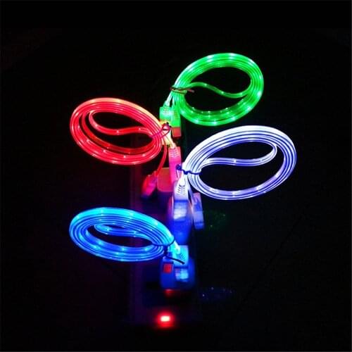 USB Bright Data Line Cable Colorful emitting Charge Wire Led Luminous Tube USB Charging Cable 1M For iPhone X 11 Pro Android LED
