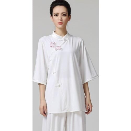 Woman Oblique lapel Short Sleeves Tai Chi Suit Kung Fu Performance Clothing Wushu Clothing Martial Art Uniforms