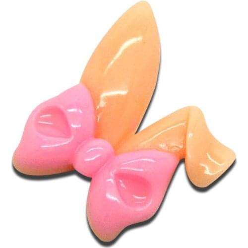 10 Orange Pink Lovely Resin Rabbit Head Bow Decoration Crafts Beads Flatback Cabochon Scrapbook DIY Embellishments Accessories