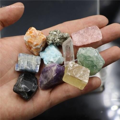 10 kinds of Natural crystal stone Raw Mineral Specimens Irregular Rock Crystal Collection Research and Teaching Home Decor