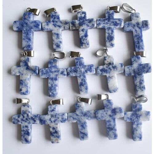 2020 fashion Hot Sell Natural Sodalite stone Cross charms pendants stone for jewelry making 50pcs/lot Wholesale free shipping