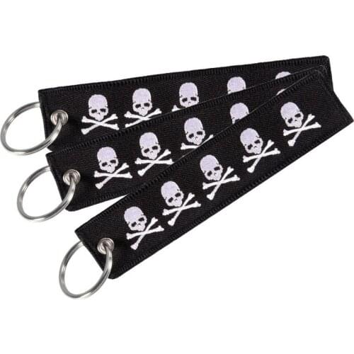 Fashion travel accessories luggage tag Embroidery Dangerous Skull Black tag With Keyring Keychain for Aviation Gifts 3PCS