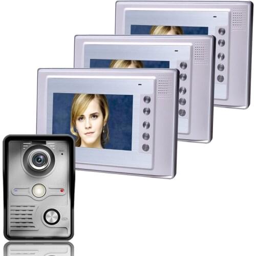 MOUNTAINONE 7 Inch Video Door Phone Doorbell Intercom Kit 1-camera 3-monitor Night Vision