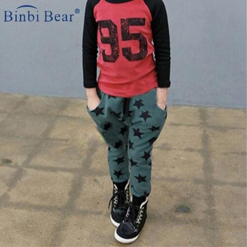 Spring And Autumn Childrens Neutral Boys Girls Pants Five-pointed Star Printing Trendy Cotton Trousers Mid-waist Casual Fall