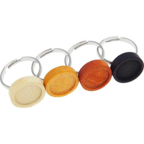 Julie Wang 4PCS Blank Wood Ring Cabochon Setting Base Adjustable Women Girl Rings Fashion Jewelry Inner Size 12mm