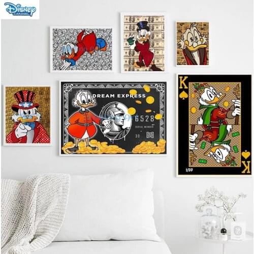 Disney Donald Duck Lots of Money Painting Graffiti Wall Art Picture Donald Duck Canvas Paintings Posters Prints for Living Room