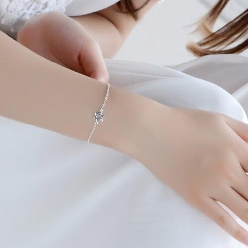 DreamySky New Arrivals Real Pure Silver Color David Star Bracelets For Women pulsera de plata Drop Shipping