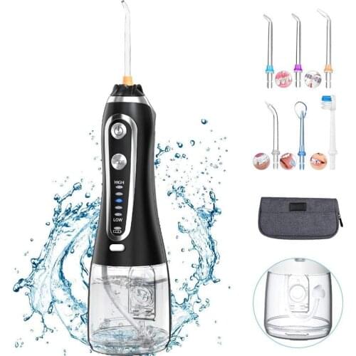H2ofloss Black Oral Irrigator USB Rechargeable Water Flossers Jet 300ML Cordless Teeth Cleaner Dental Water for Home Travel